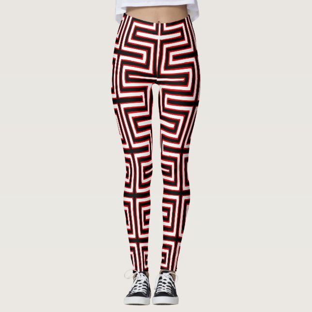 Leggings Maze rouge blanc et noir Tissu de boue africain (Devant)