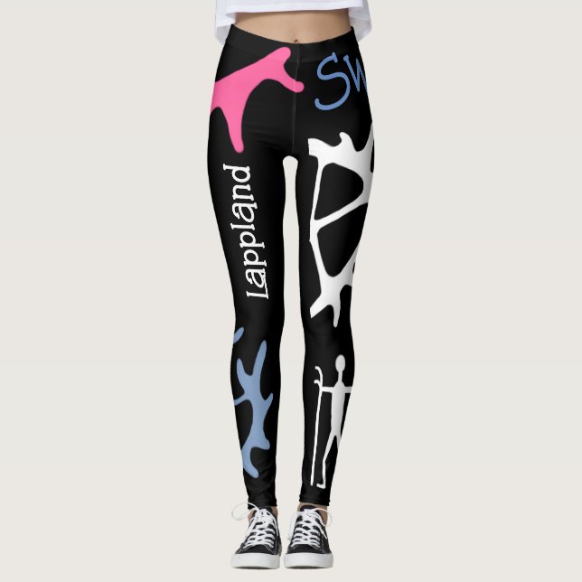 Leggings med samiska tecken i vitt på svart (Devant)