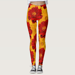 Leggings Médaille des Marigolds rouges et jaunes