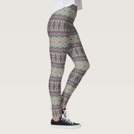 Leggings Médaillon Mandala bleu violet beige rayé
