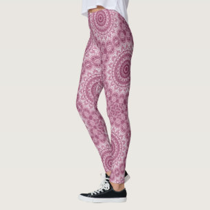 Leggings Médaillon Mandala en rose et blanc