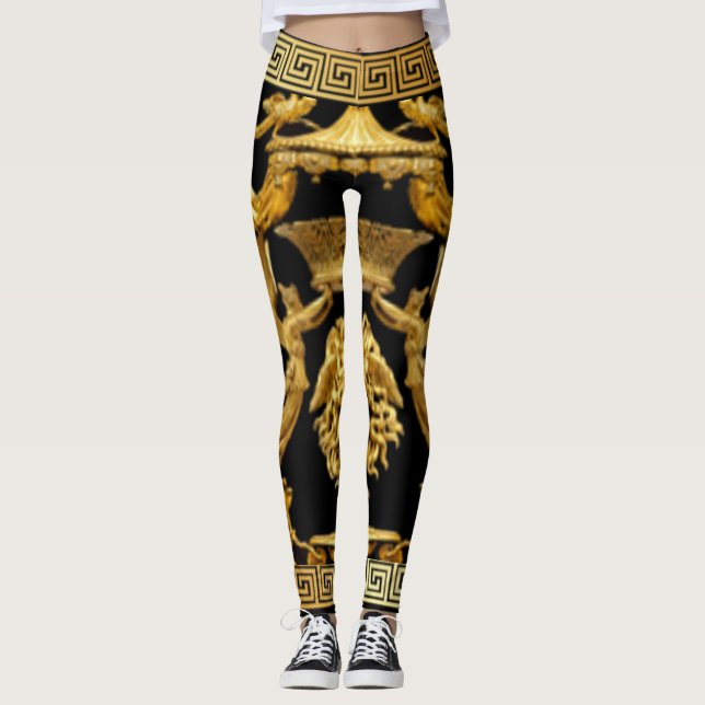 Leggings Medusa dorée, Séraphiques et Baldachino sur Noir (Devant)