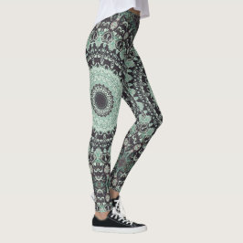 Leggings Menthe vert et charbon Motif Mandala