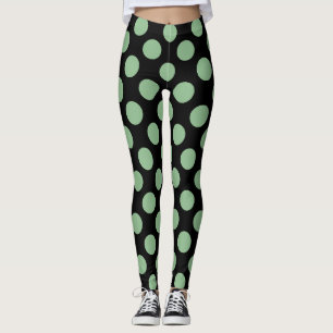 Leggings Mer Noire Vert sur Noir grand Pois
