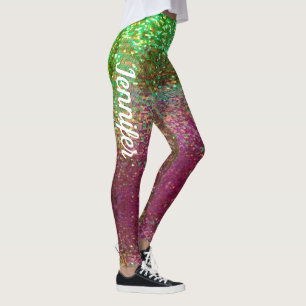 Leggings Mermaid Sparkle Scales Pink Green