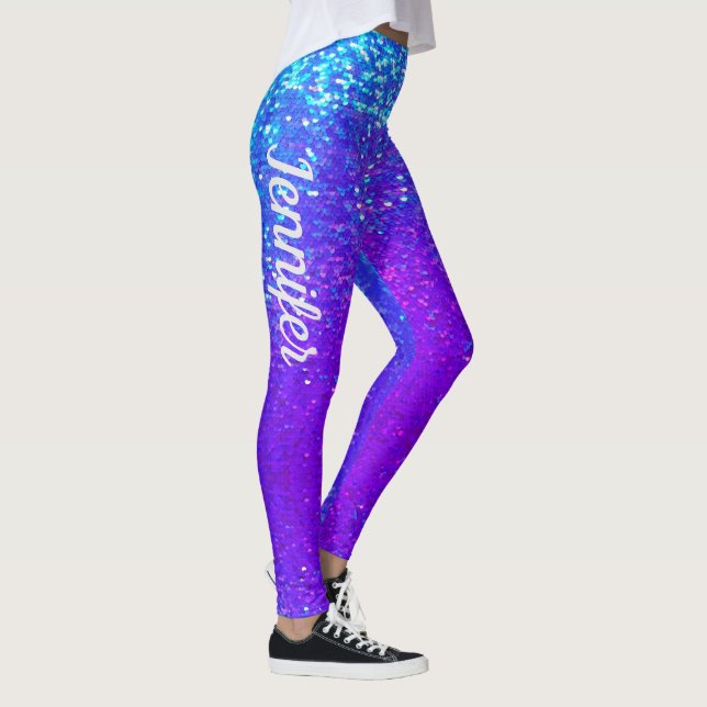 Leggings Mermaid Sparkle Scales Purple Blue jogging NAME (Droite)