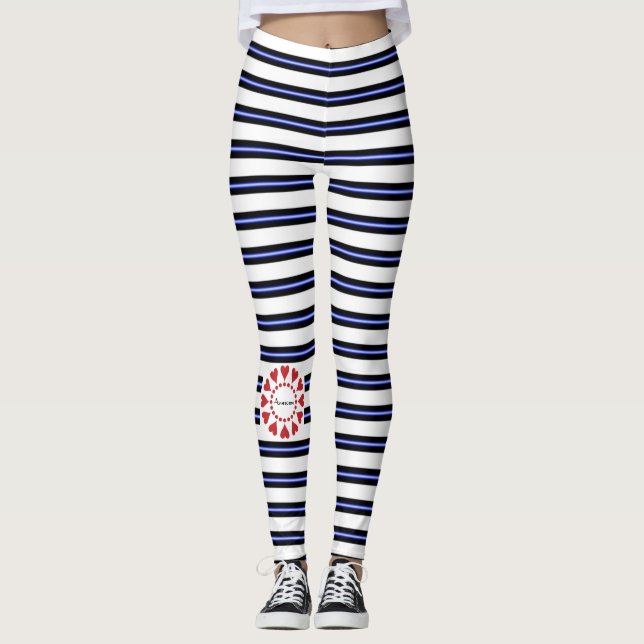 Leggings Merveilleuse marine & blanc rayé rouge coeur d'amo (Devant)