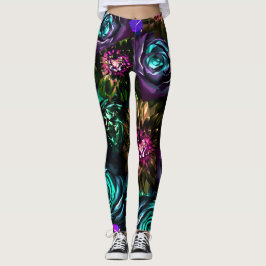 Leggings Merveilleux Monde Foncé Glamour Floral Fleurs