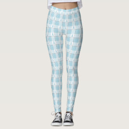 Leggings Mesothelioma Awareness Plaid Light Blue Ribbon
