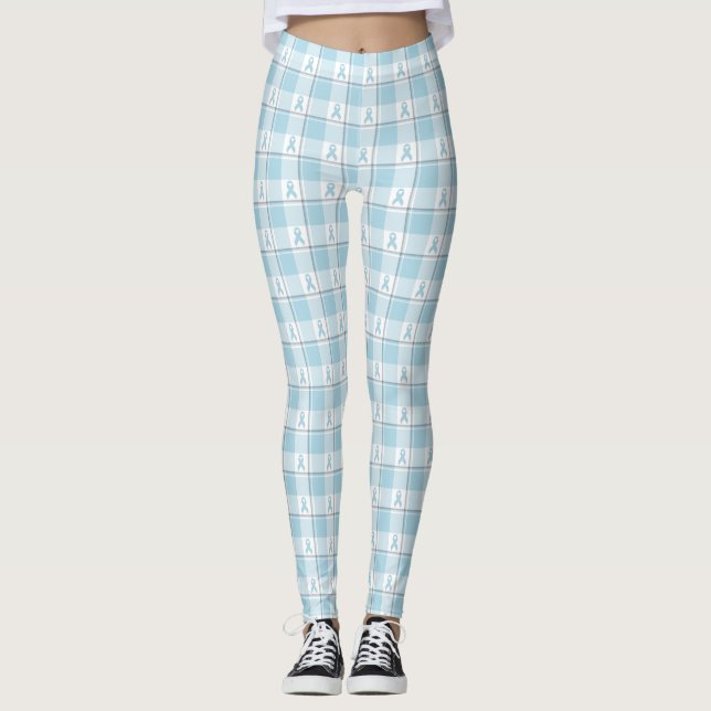 Leggings Mesothelioma Awareness Plaid Light Blue Ribbon (Devant)