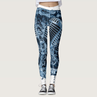 Leggings Microphone Vintage Glacé Bloc de Glace Art Musical