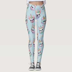 Leggings Mignon Français Bulldog Unicorn Pastel Motif