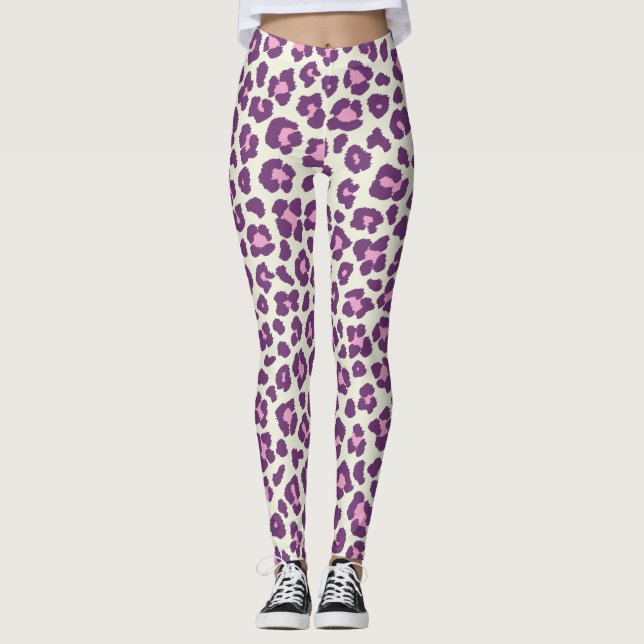 Leggings mignon violet gras et bel animal léopard (Devant)