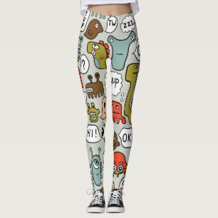 Leggings Mignons monstres de dessin : Arrière - plan sans c