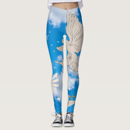 Leggings Mikitiez blanc oiseau bleu ciel été plage liberté