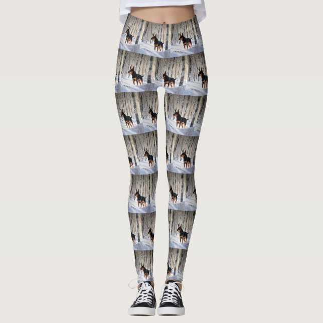 Leggings Mince Pinscher Laisser Neige Noël (Devant)