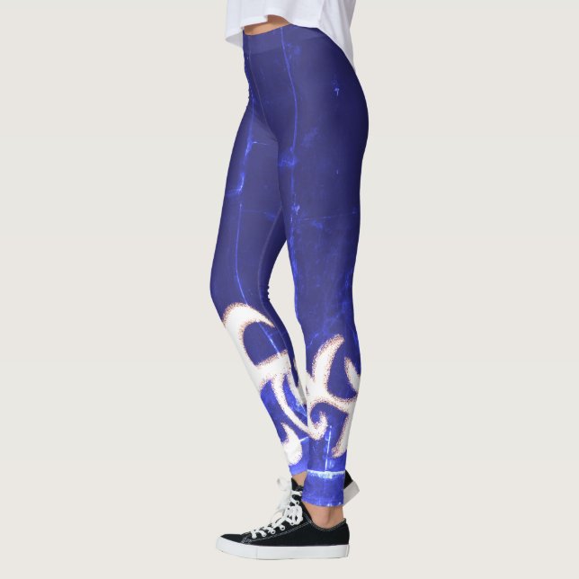 Leggings Minimalisme Art Abstrait Bleu Dessin à main blanch (Gauche)