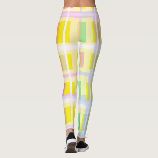 Leggings Minimalisme Art Abstrait Jaune Vert Blocs pourpres (Dos)