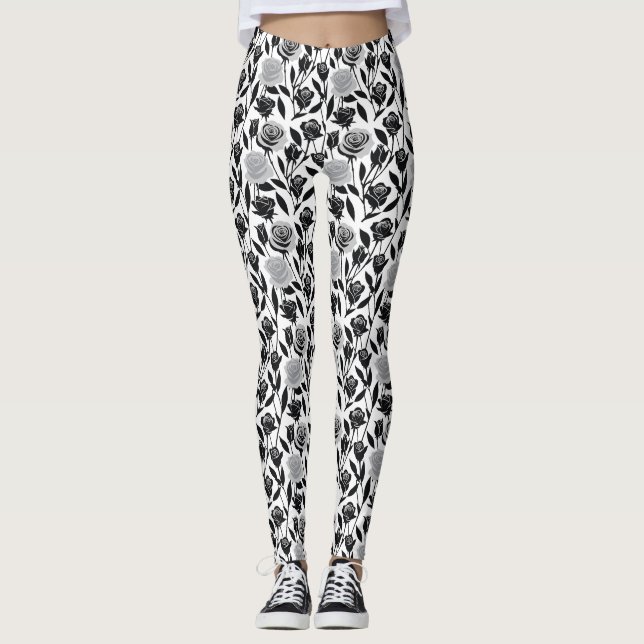 Leggings Minimalist Black Roses With Light Gray Stems  (Devant)