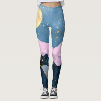 Leggings Minimaliste Lune Étoiles Céleste Montagne Vallée