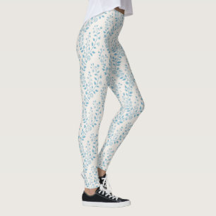 Leggings Minimaliste Vintage Fleur Bleu Poussiéreux Crème