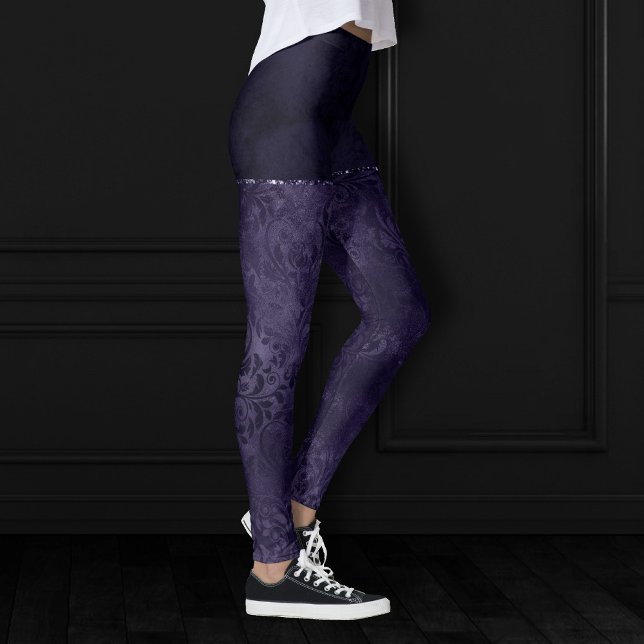 Leggings Minuit Indigo Romance | Satiny Grunge Damask (Créateur téléchargé)