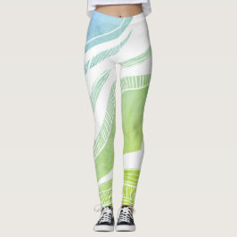 Leggings mit blauem und grünem Wellenmuster