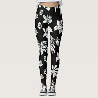 Leggings mit Blume in Schwarzweiß