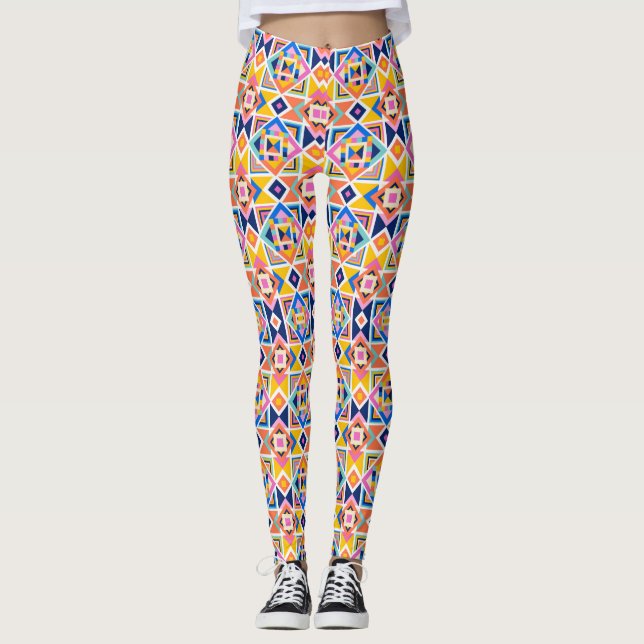 Leggings mit einem lebendigen geometrischen Muster (Vorderseite)