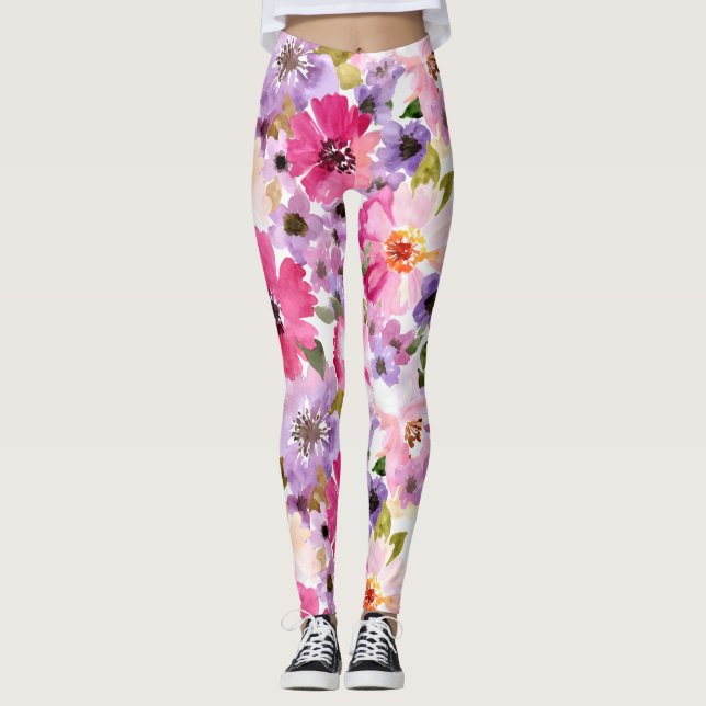 Leggings mit farbenfrohen Blumenblättern (Vorderseite)