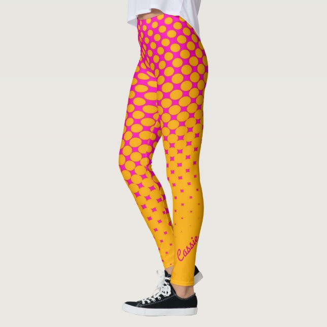 Leggings mit gelben bis rosa glänzenden Mustern (Links)