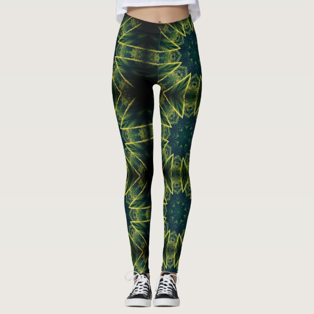 Leggings mit geometrisch grün-gelben Kontrasten (Vorderseite)