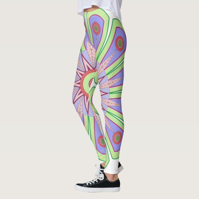 Leggings mit grünen und rosa Kunstwerken (Links)