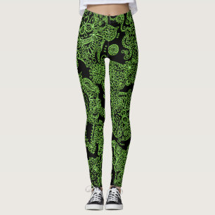 Leggings mit grünen und schwarzen Schädeln