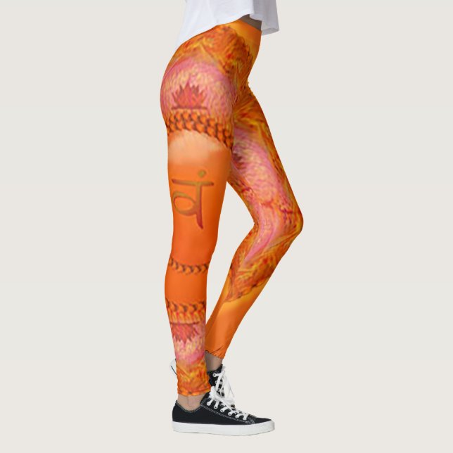 Leggings mit herrlichem Gold und Orange Mandala (Rechts)