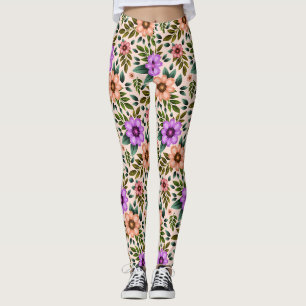 Leggings mit lebhaftem Blumenmuster in Lila