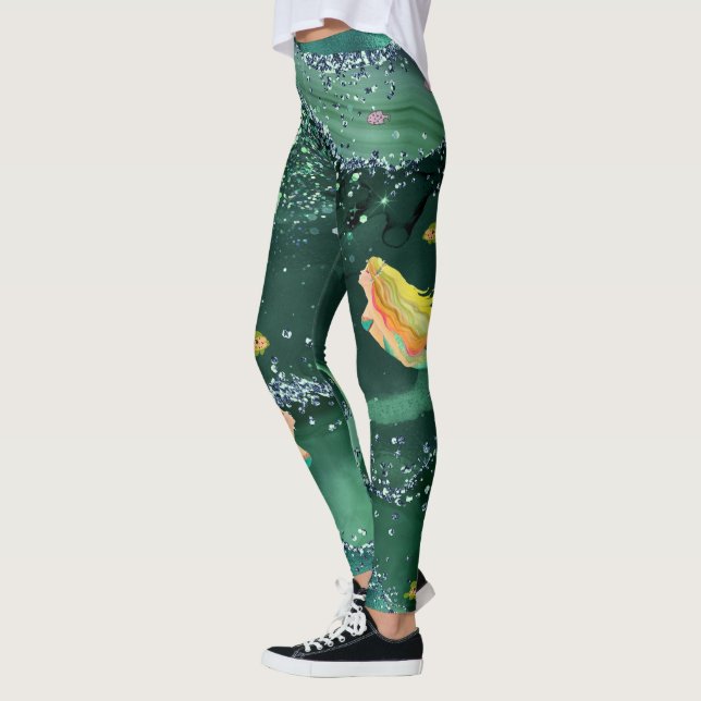 Leggings mit Meerjungfrauen und Grünes Meer (Links)