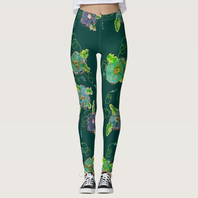 Leggings mit moderner Blume (Vorderseite)