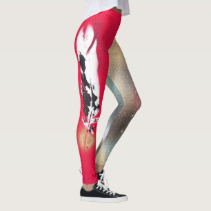 Leggings mit Rot und Goldfederdrucken