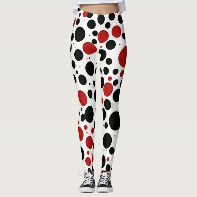 Leggings mit roten und schwarzen Polka Dot Pattern (Vorderseite)