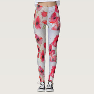 Leggings mit Roter Mohn und Wasserfarbe
