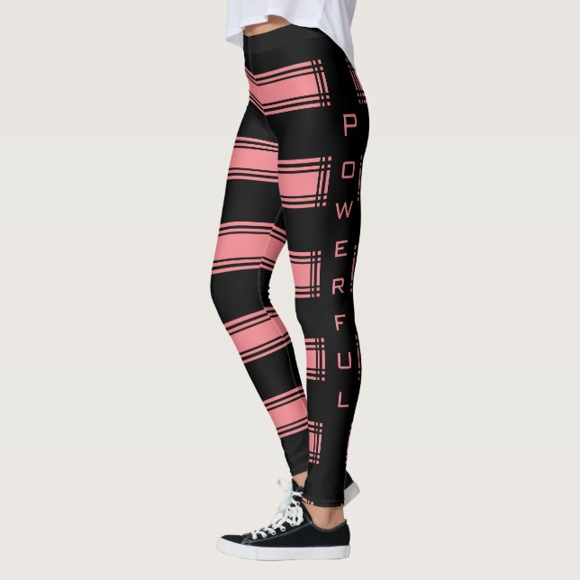 Leggings mit schwarz rosa Streifen und Text (Links)