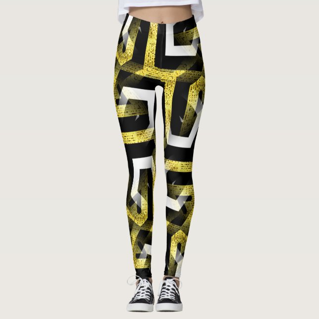 Leggings mit schwarzem und goldenem Muster, die Ze (Vorderseite)