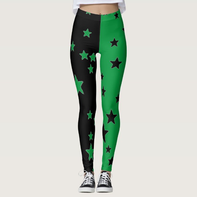 Leggings mit schwarzen und grünen Sternen (Vorderseite)
