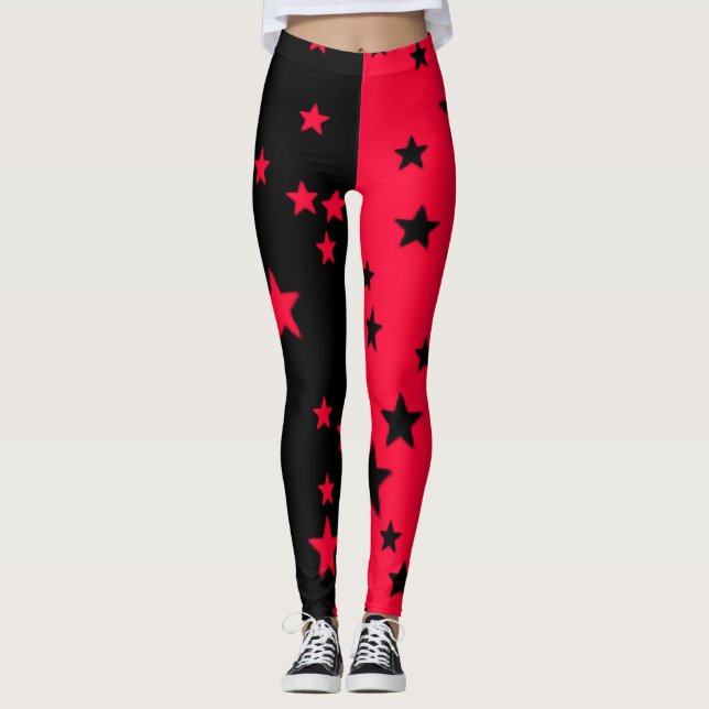 Leggings mit schwarzen und roten Sternen (Vorderseite)