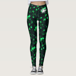 Leggings mit weißem B&BE-Logo schließen grün.