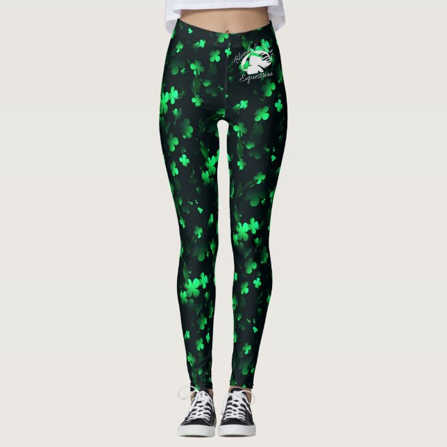 Leggings mit weißem B&BE-Logo schließen grün. (Vorderseite)