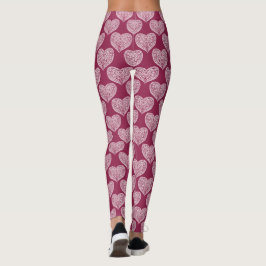Leggings mit Zierherzen in Bordeaux