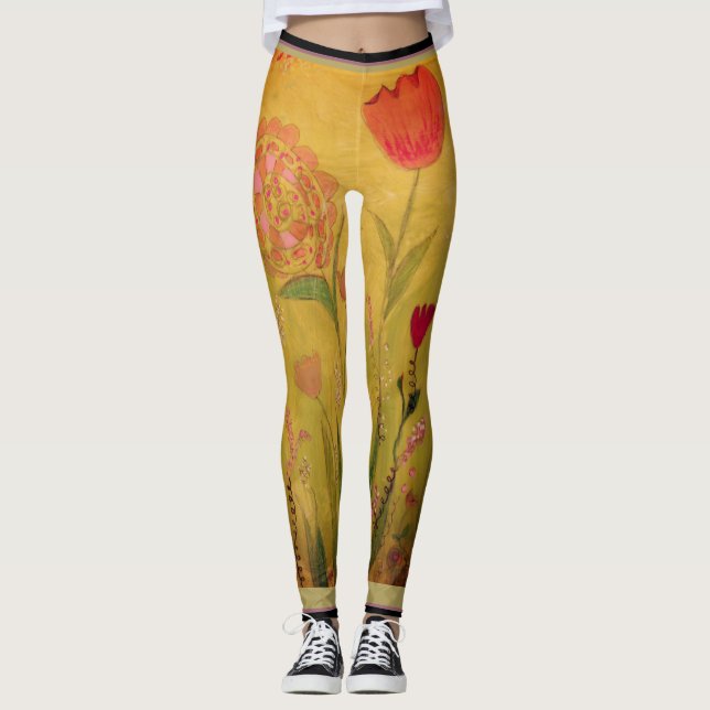 Leggings - Mixed Media Flowers (Vorderseite)