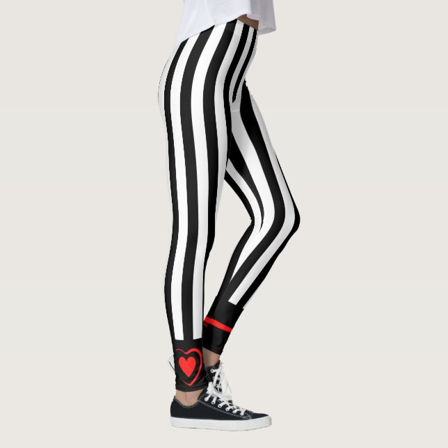 Leggings Mod Black & White Stripes avec Bright Red Heart (Droite)